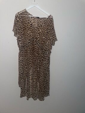 Leopard Print Short Sleeve Dress - Brown/Tan